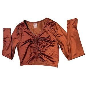 Calla Ruched Front Fitted Crop Top Brown Sz S